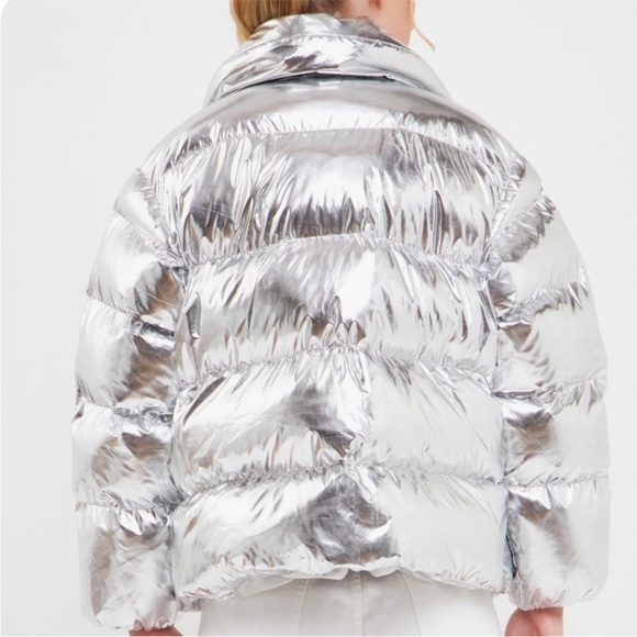 📌 NWT Endless Rose silver faux down padded design metallic puff jacket - Picture 4 of 4
